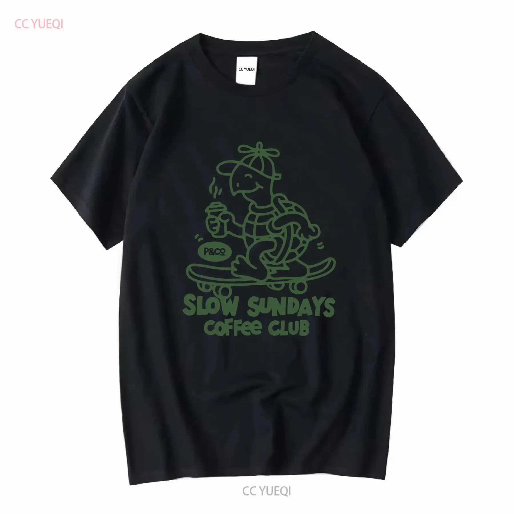 P CO Slow Sundays Coffee Club T shirt Skateboarding White XL vintage Washed Unisex Stretched Slightly Soft Versatile