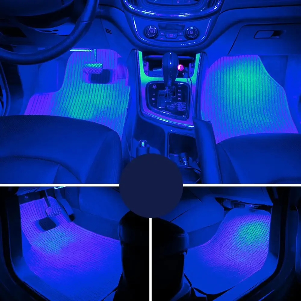 Multicolor Car 9 LED 2 In1 Interior Atmosphere Lights Dash Floor Foot Strip Lights Cigarette Lighter Adapter Decorative Lamp