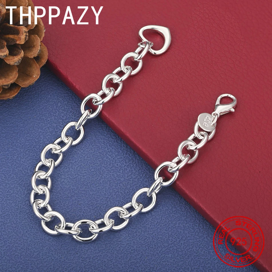

THPPAZY 925 Sterling Silver Heart Bracelet With O-Shaped Chain Fashion Popular Simple Jewelry For Women Birthday Wedding Party