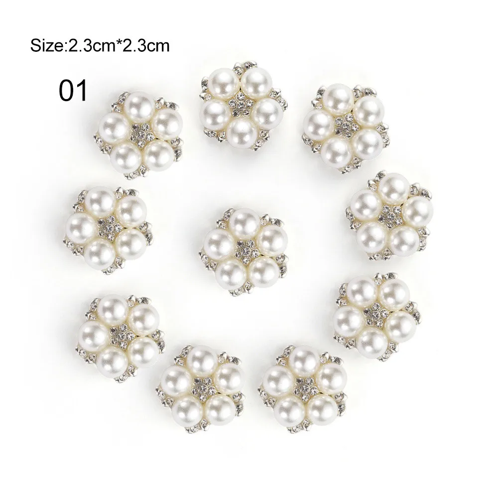 10Pcs Crafts wedding Decor Garment Decorative Scrapbooking Bow Accessories sewing button Flower pearls Rhinestone