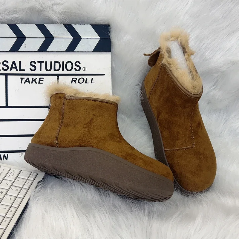 

Snow Ankle Women's Boots Fur Flats Suede Warm Shoes 2025 Fashion New Cotton Shoes Comfort Casual Brand Sport Mujer De Zapatos