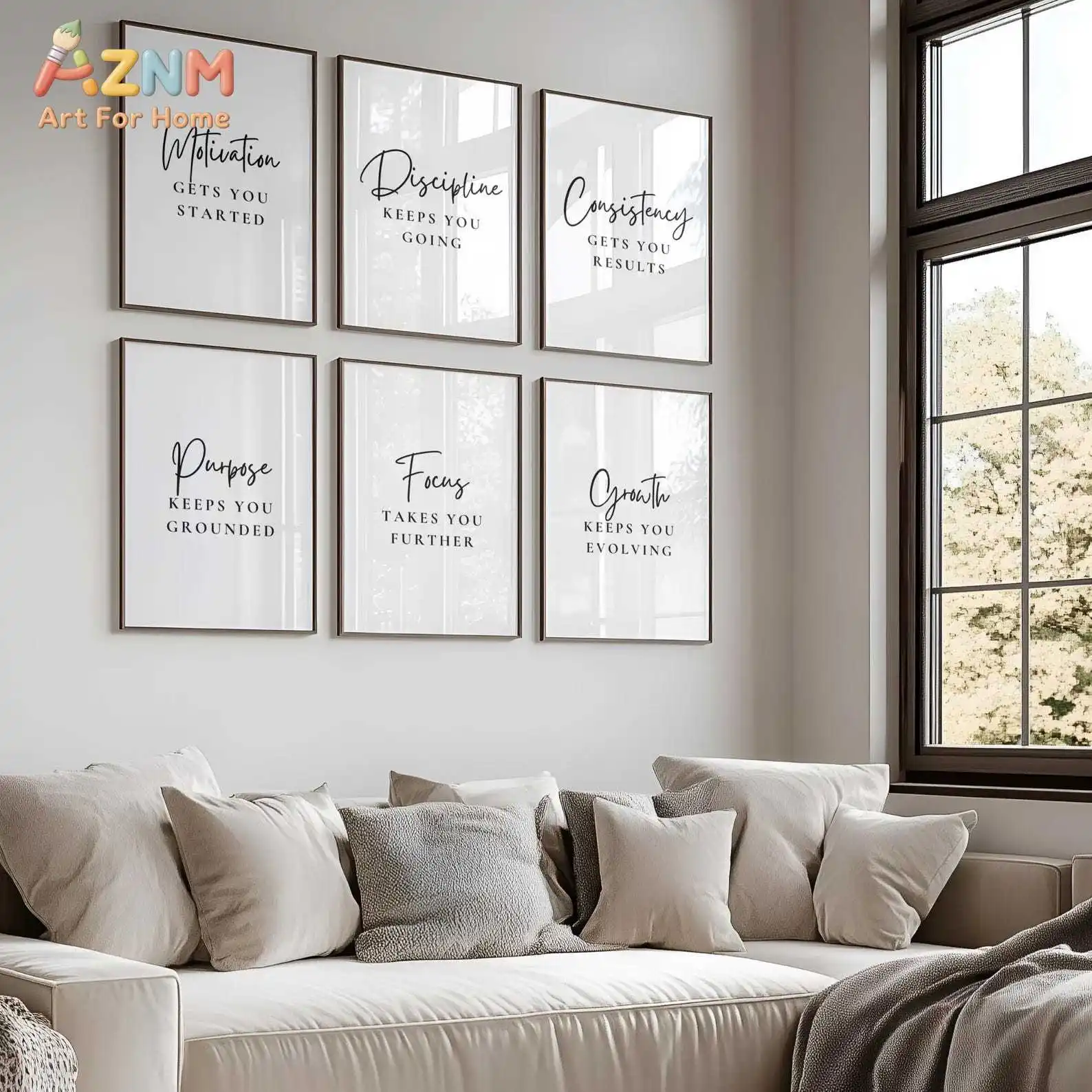 AZNM Motivational Words Canvas Print Discipline Focus Quote Wall Art Modern Home Unframed Canvas Painting