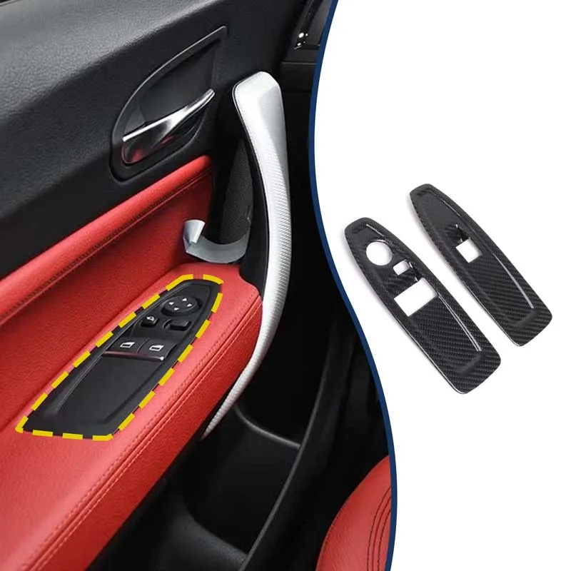 Real Carbon Fiber Car Window Lift Switch Cover Trim Sticker For BMW 1 2 Series F20 F21 F22 F45 F46 2014-2019 LHD Car Accessories