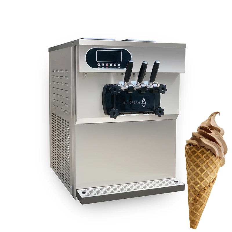 Commercial three flavors ice cream machine desktop frozen yogurt soft serve ice cream machine