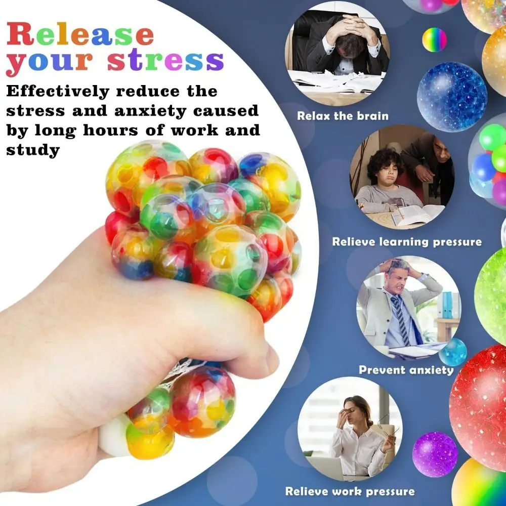 10pcs Squeezing Acne TPR Crystal Ball Transparent Sphere Water Ball Pinching Creative Solid Rainbow Ball Squeeze Toys