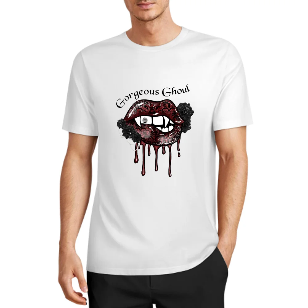 Halloween rose red lip short sleeved T-shirt - make your holiday look more charm