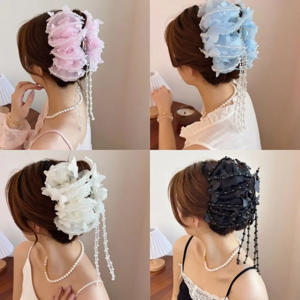 

Fashion Mesh Butterfly Hair Clip Exquisite Elegant Shark Clips Styling Tools Temperament Tassel Hair Claw Women Girl