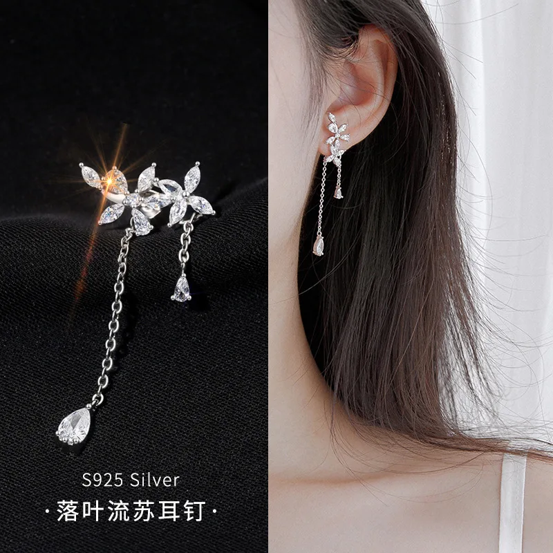 925 Sterling Silver Zircon Flower Tassels Earrings Woman Luxury Engagement Wedding Jewelry Accesories Prevent Allergies
