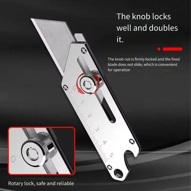 Portable Retractable Utility Knife Stainless Steel Box Cutter With Scale Rotary Lock Replaceable Blade for Woodworking Cutting