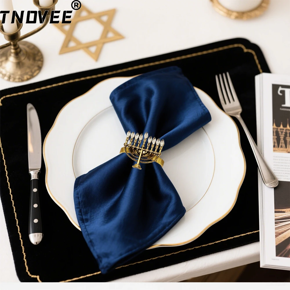 

12Pcs Candle Holder Hanukkah Napkin Rings Hanukkah Menorah Napkin Holder for Chanukah Party Decor Wedding Decor Table Decoration
