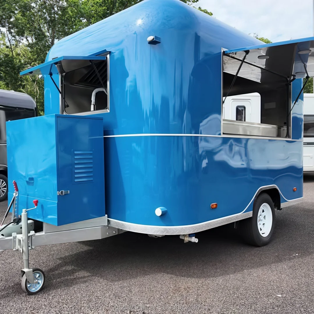 Custom Blue Mobile Food Trailer Single Axle Catering Trailer with Dual Serving Windows for Coffee Dessert Beverage Business