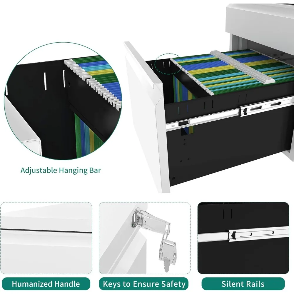 3-Drawer Mobile File Cabinet with Lock, Office Storage Filing Cabinet for Legal/Letter Size, Pre-Assembled Metal File