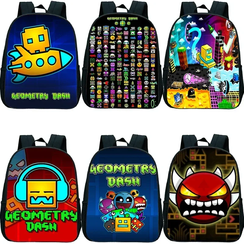 Ransel Taman Kanak-kanak Angry Geometry Dash Ransel Anak Laki-laki Perempuan Tas Buku Kecil Anime Tas Sekolah Kartun Anak-anak Ransel Anak-anak