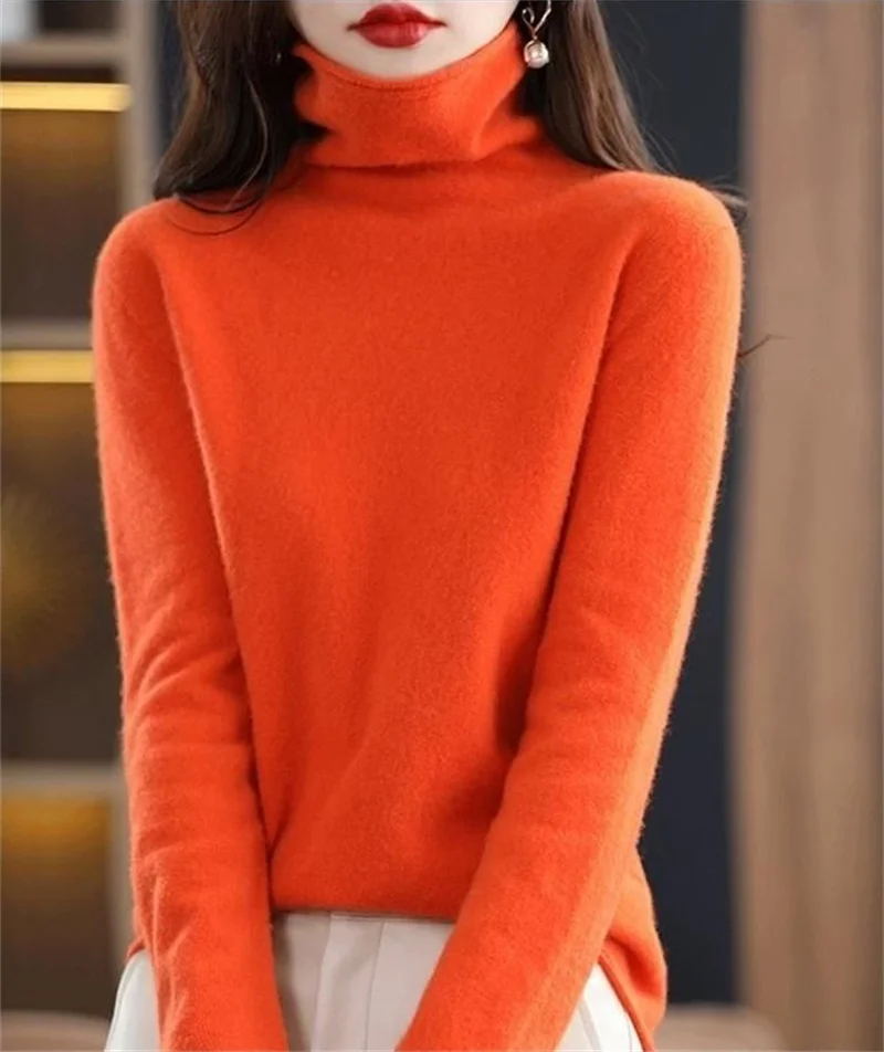 2024 autunno inverno pullover collo alto da donna 100% puro visone cashmere maglione lavorato a maglia morbido moda caldo abbigliamento donna