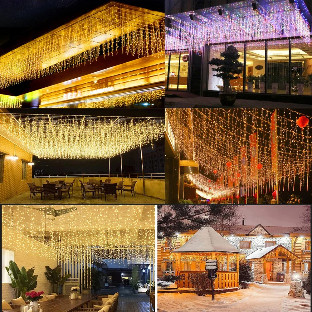 Christmas Ramadan Decoration 2023 For Home Outdoor Waterproof LED Curtain Icicle String Light Street Garland On The House Winter