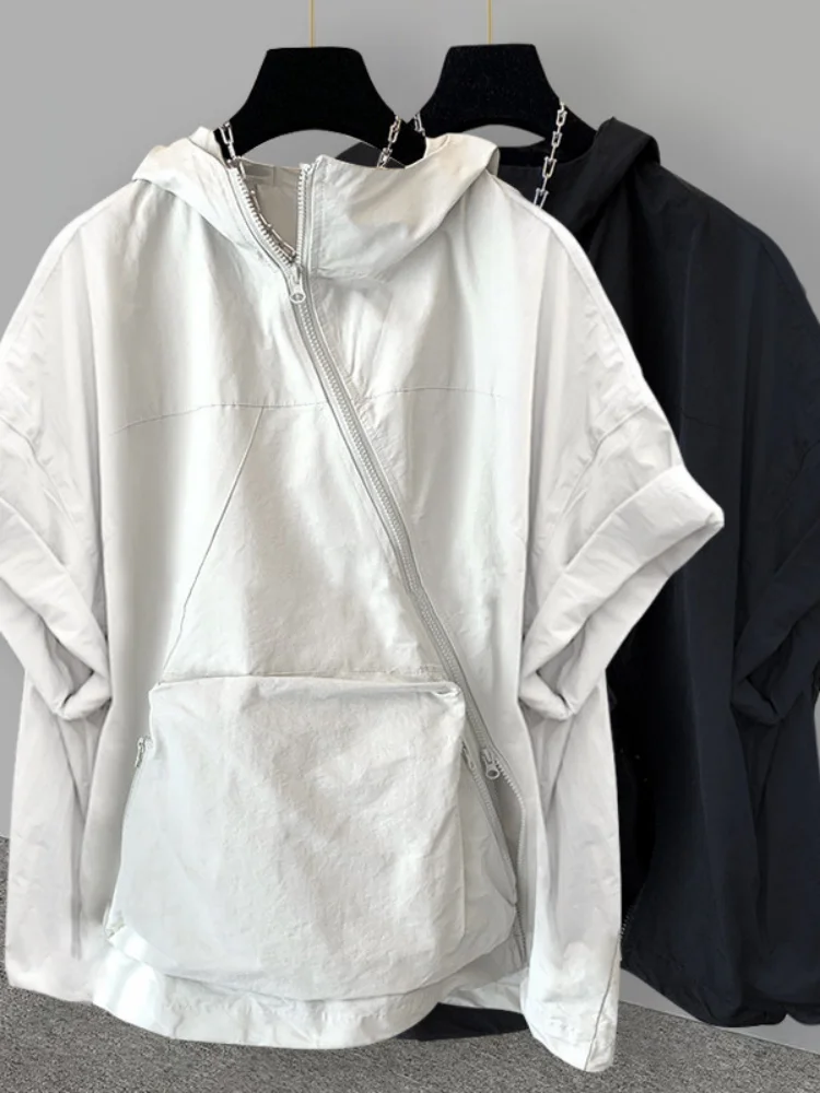 

2026 New Summer Men's Korean Style Zip Up Hooded Short Sleeve T Shirt Loose Cargo Top With Big Pockets For Daily Casual Wear