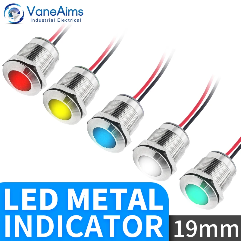

2pcs 19mm Metal LED Pilot Light DC/AC 3-48V Waterproof IP67 Signal Indicator Lamp Red Yellow Green Blue for Car Marine Dashboard