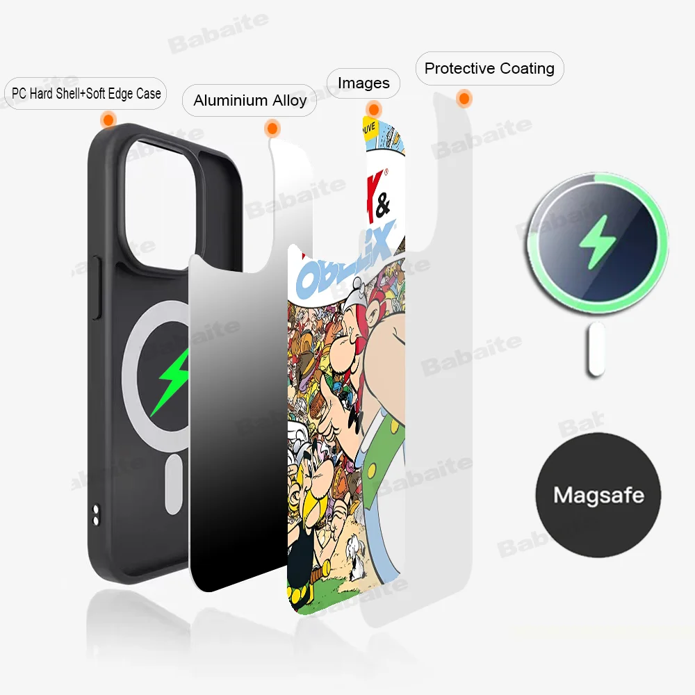 A- Asterix O-Obelix Phone Case Magesafe Magnetic Wireless Charge Case For IPhone 16 11 12 13 14 15 Pro Max Plus Mini #4