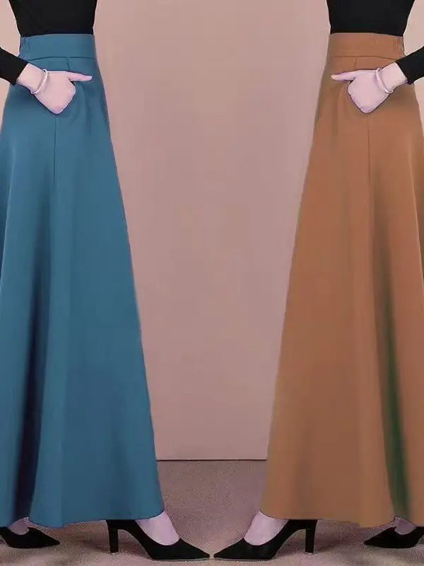 

Повседневная универсальная юбка миди для весны и осени, модная расклешенная юбка с высокой талией, скрывающая живот, А-силуэт