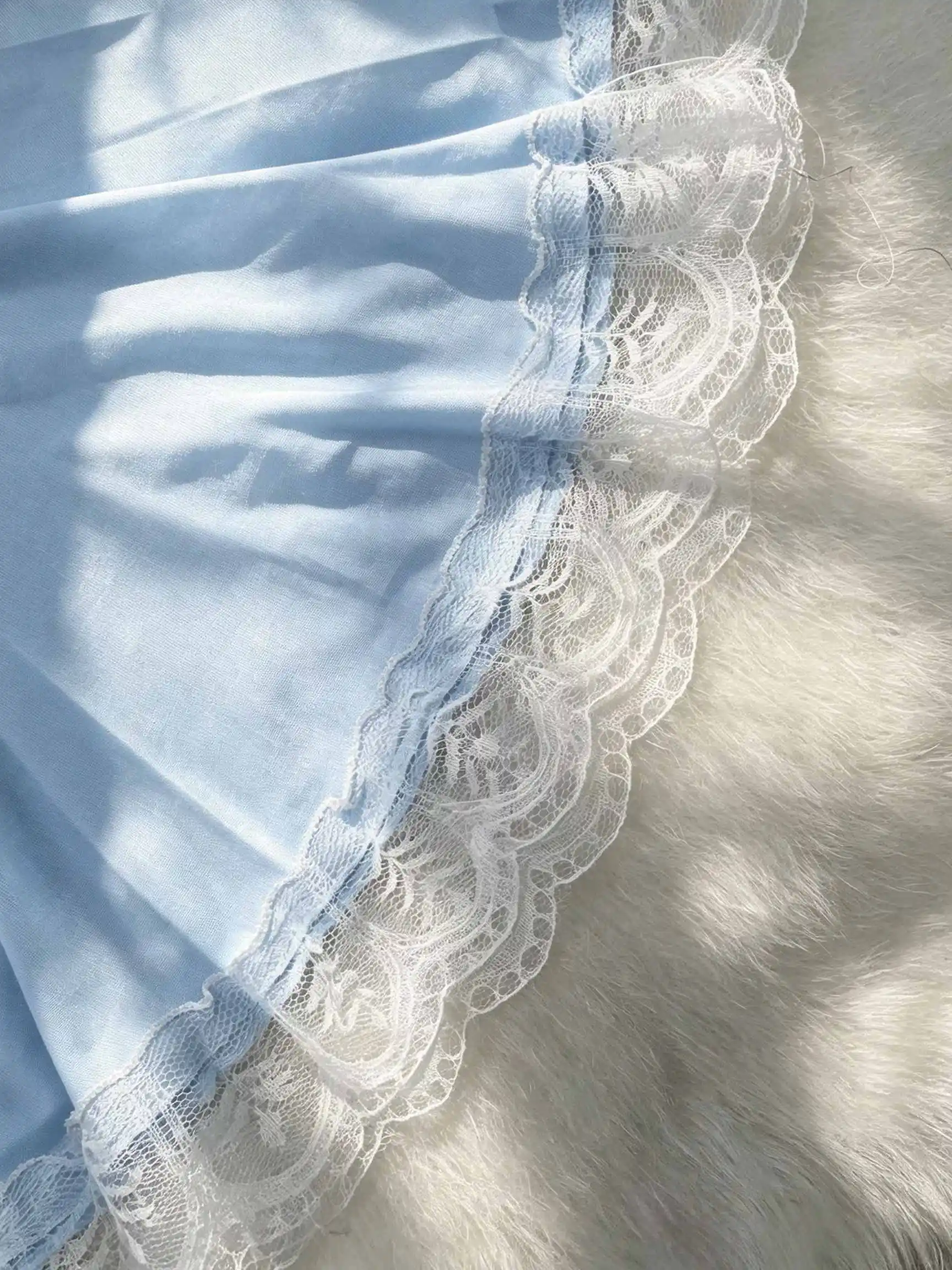 Women's Blue and White Maid Costume Set Lace Trimmed Apron Corset Dress Matching Headband Sexy Stylish