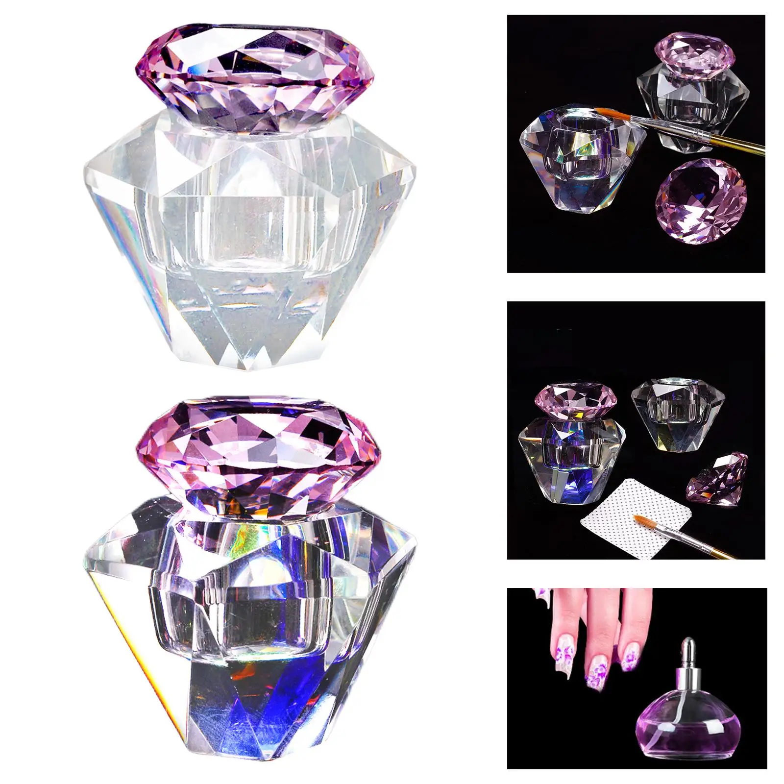 Taza de cristal para decoración de uñas con tapas, equipo, herramientas para decoración de uñas, soporte de cuenco de moda para sujetar polvo líquido acrílico