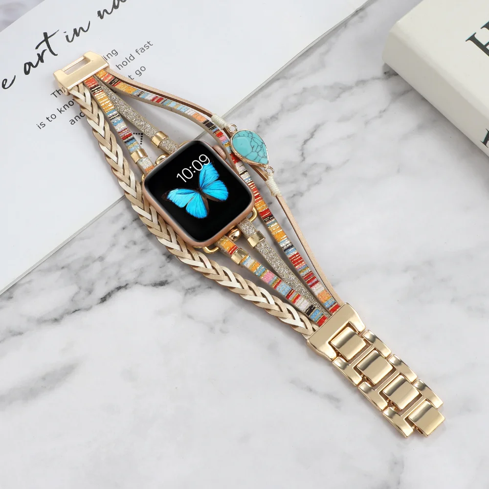 Leather Strap for Apple Watch Band 46mm 44mm 45mm 41mm 40mm 49mm 42 38mm Women Bracelet iWatch Series Ultra 10 9 8 7 6 5 SE Belt