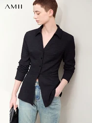 Amii Minimalism 2024 Women Shirts Autumn New V-neck Sweater Cardigan Long Sleeve Slim Fashion Shirt Blouses for Women 12413010