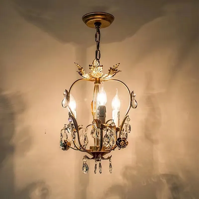 

American country chandelier restaurant lamp bedroom lamp retro silver creative cloakroom crystal small chandelier