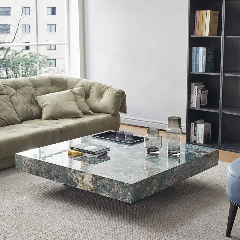 Luxury Living Room Furniture Italian Modern Square Coffee Table Nature Marble Lava Stone Coffee Table Marble Stainless Steel