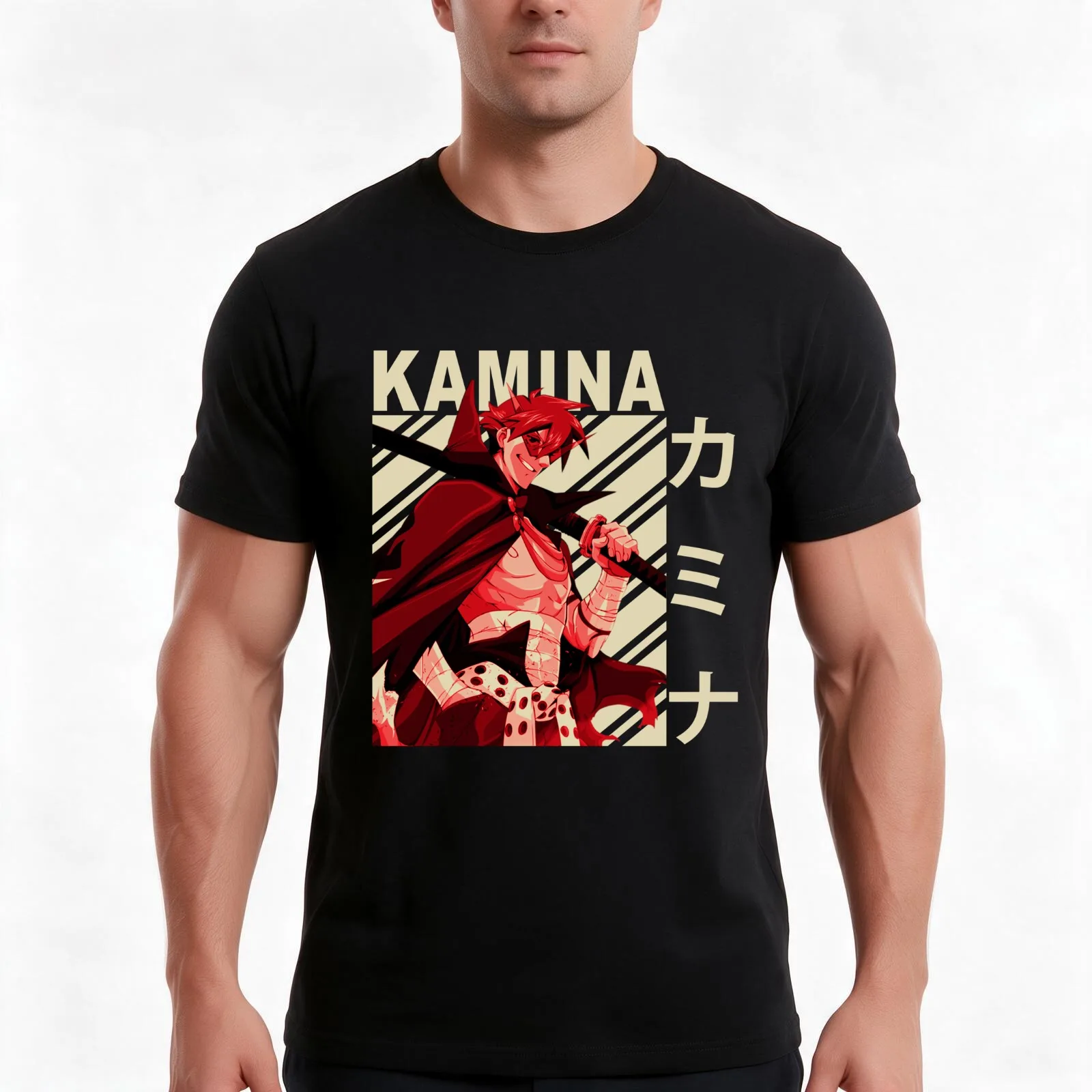 Kamina - Vintage Art T-Shirt, Summer Casual Cotton Tee, Oversized Streetwear Tops, Vintage Graphic Print, Loose Fit Short Sleeve