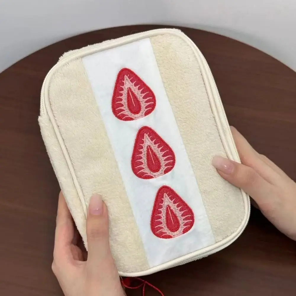 Portable Fuzzy Pen Bag Strawberry Sandwich Multi-functional Makeup Bag Cute Embroidered Pencil Case School Office image 5