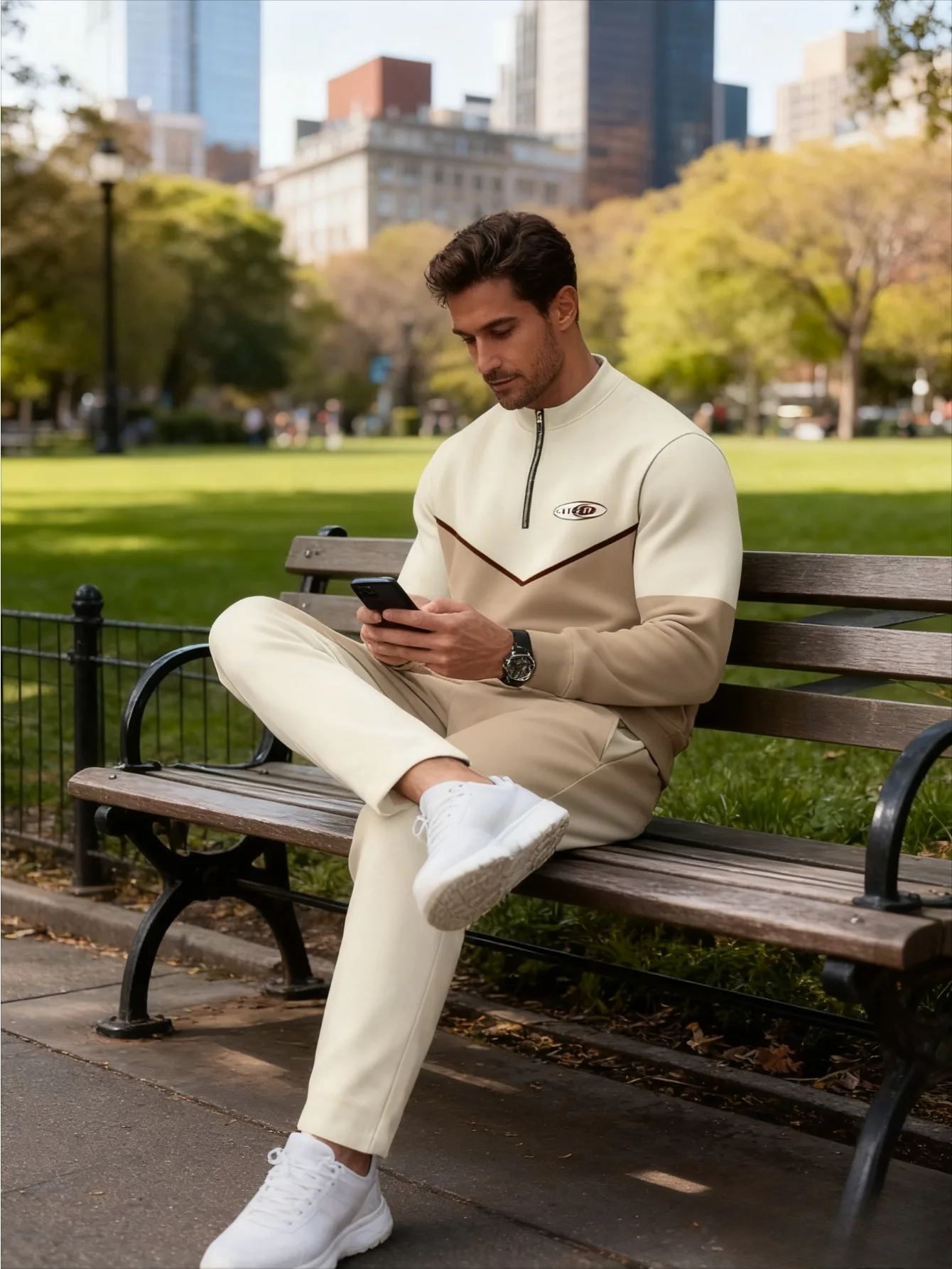 Conjunto de 2 piezas, conjunto deportivo de manga larga y pantalones largos a la moda para hombres europeos y americanos