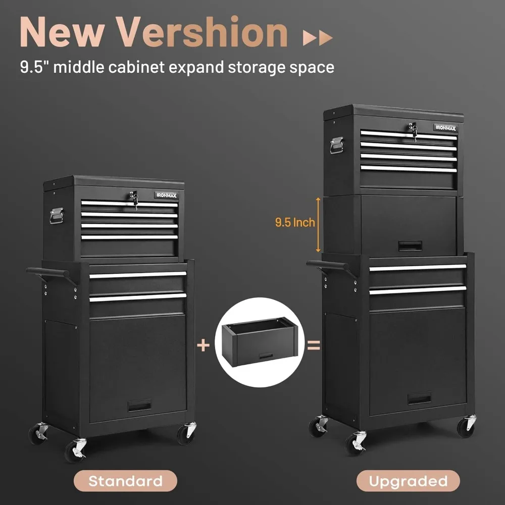 خزانة أدوات دوارة عالية التحمل مكونة من 6 أدراج مع قفل وعجلات عالمية وخطافات ومنظم قابل للفصل #5