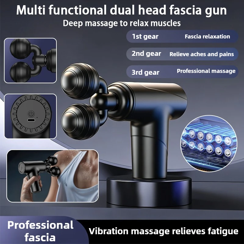 

Multi functional mini dual head fascia gun muscle vibration relaxation massage handheldUSBcharging fitness and sports fascia gun