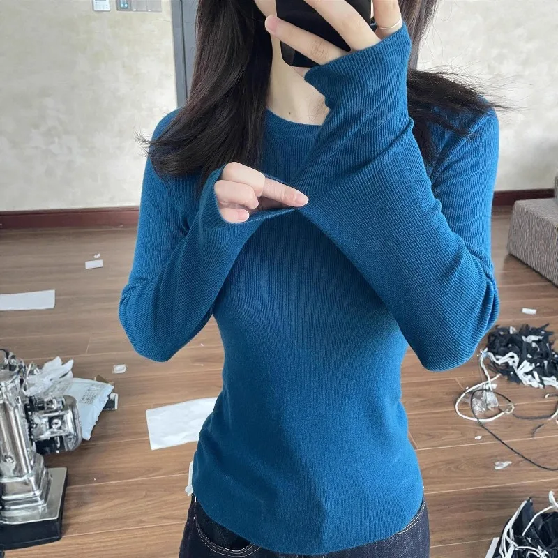 Crew Neck Knitted Bottoming Shirt Women's Autumn and Winter Foreign Style Inner Bottoming Clothes, Warm and Thin Top