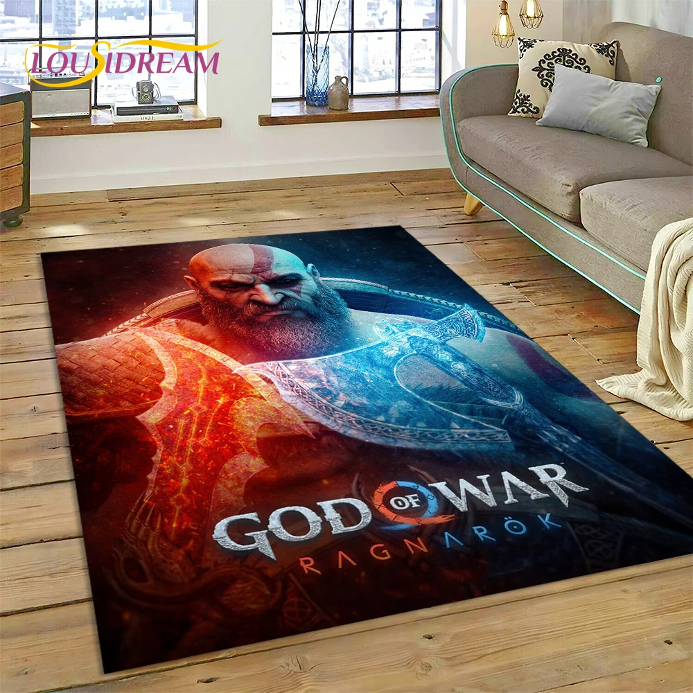 God of War Games Kratos Cartoon 3D Rug Carpet for Living Room Bedroom Home Decor,Floor Mat Non-slip Decoration for Sofa Doormat