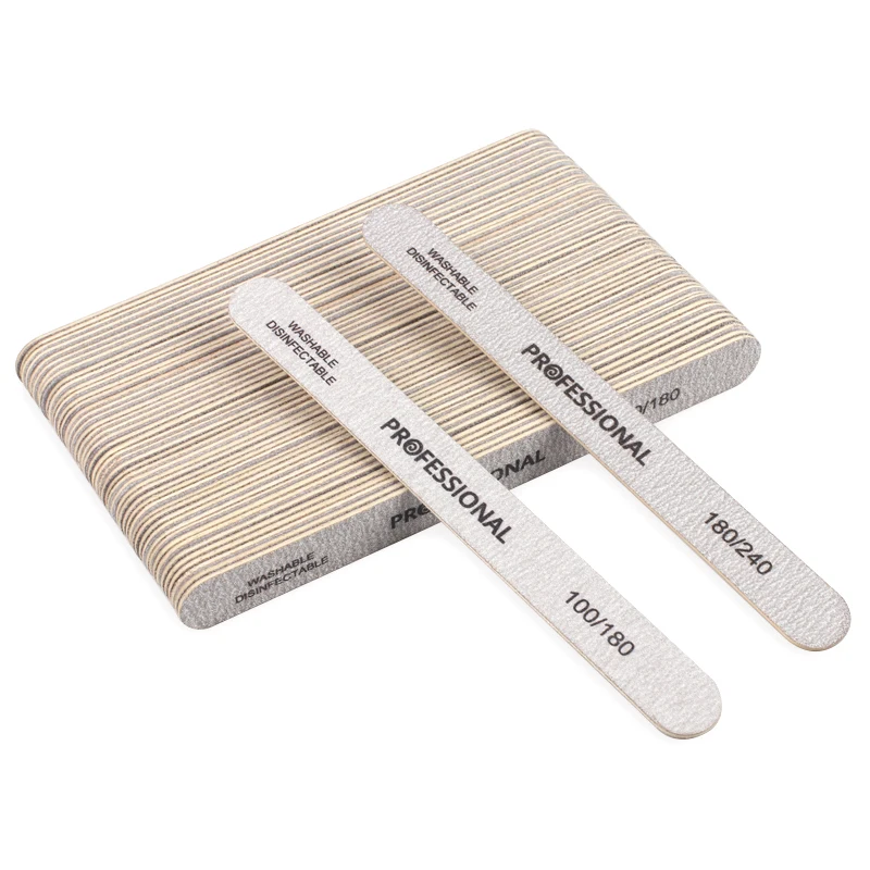 100Pcs Professional Nail File 100/180 Sandpaper Straight Wooden File Polishing Files Grinding Double Sided Manicure Files