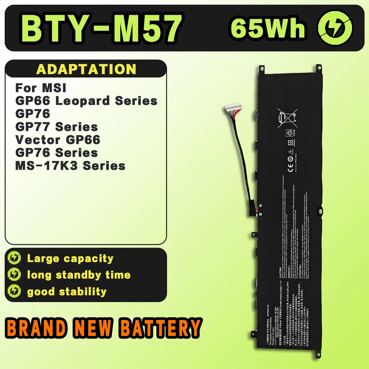 SAT BTY-M57 New Laptop Batteries Replacement For MSI GP66 Leopard 10UG Vector GP76 GP77 15.2V-65Wh-4280mAh