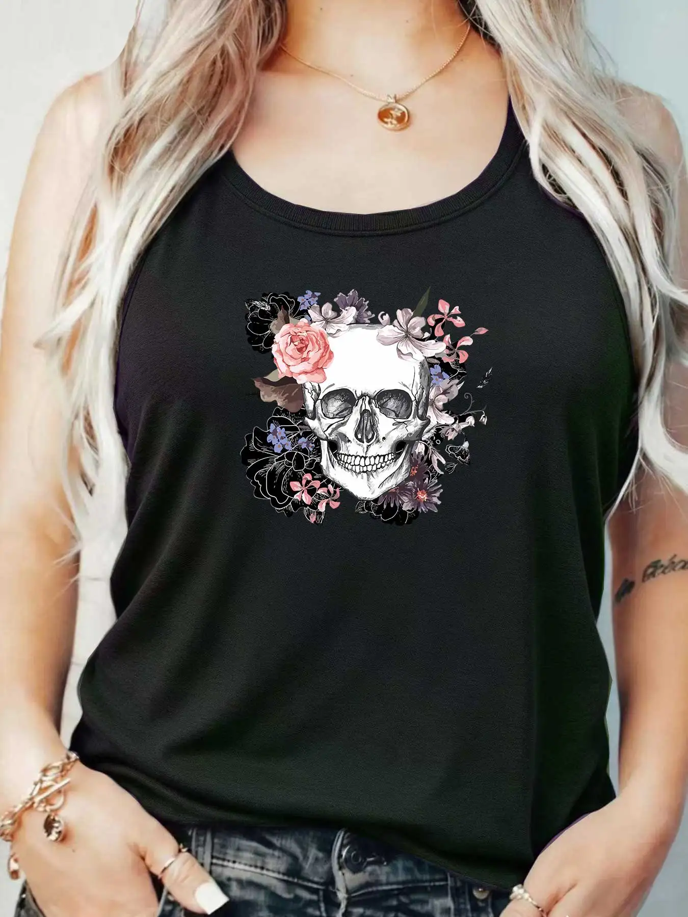 

Loose Fit Printed Pocket T-Shirt for Women with Ribbed Collar round Neck 1-8XL plus Size Comfortable Casual Vest