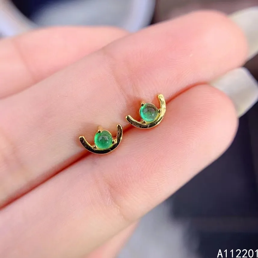 

Fine Jewelry 925 Sterling Silver Inset With Natural Gem Women's Popular Vintage Round Emerald Earrings Ear Stud Support Detectio