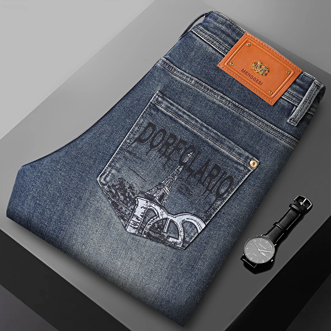 

Мужские джинсы класса люкс на осень-зиму, с заниженной талией, на шнурке, из других материалов, 100% эластичные, устойчивые к сминанию, большие размеры, другие модели