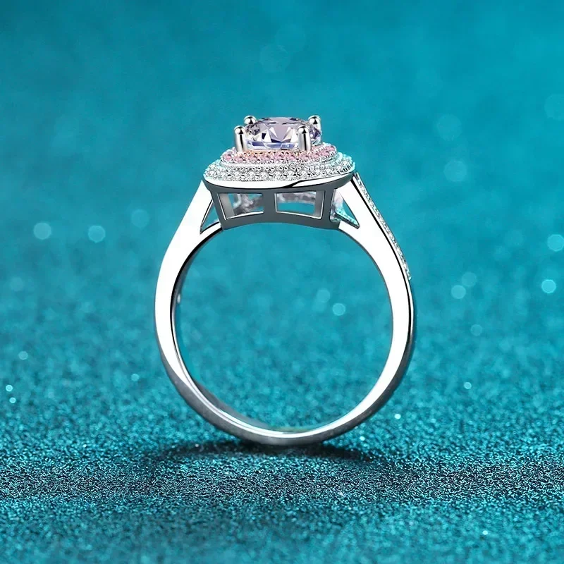 

Elegant Design Platinum PT950 1Carat Round Moissanite Ring Circular Bead Women Style Wedding Rings for Fiancee