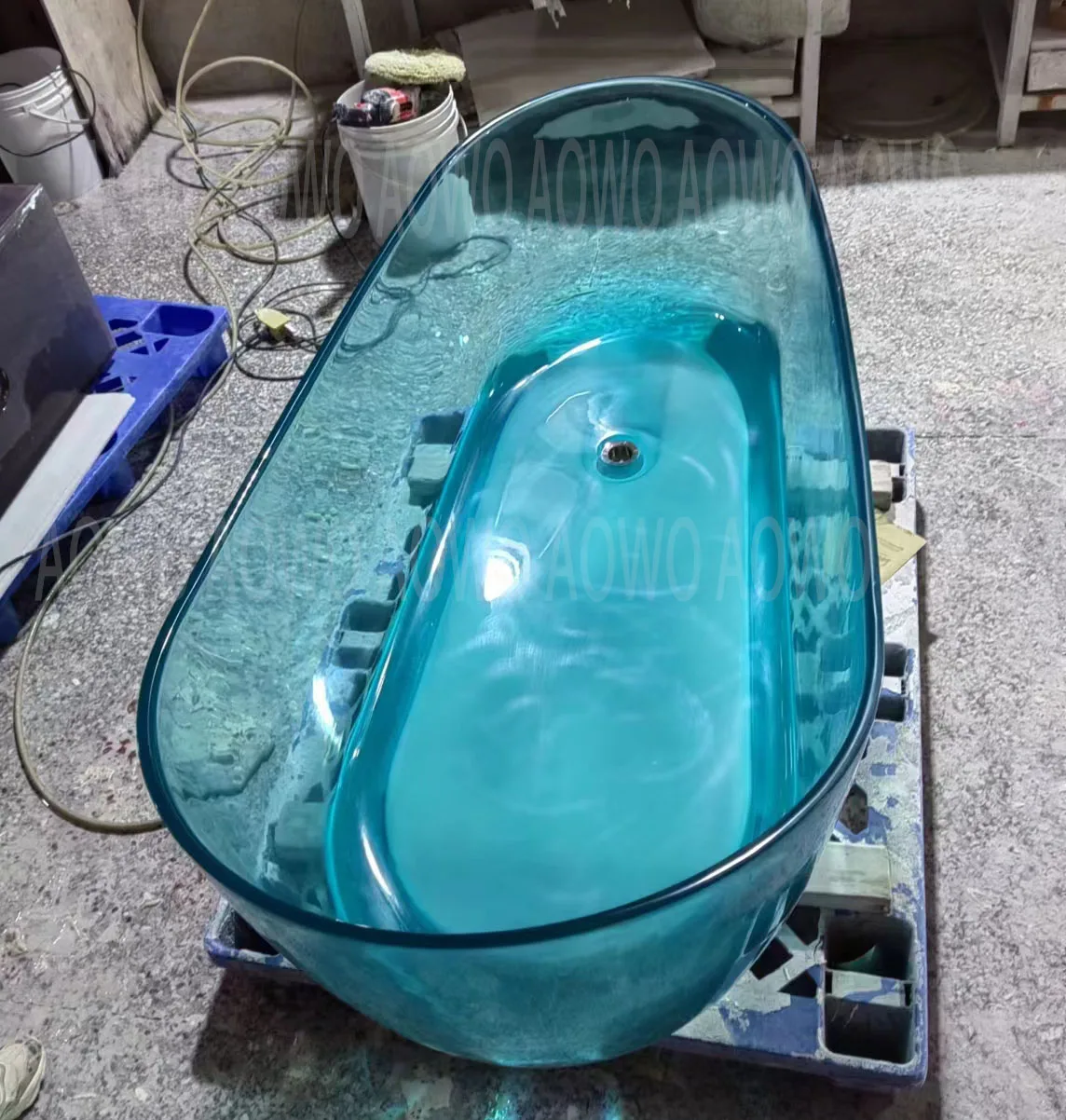 Vogue Large Clear Acrylic Bathtub, Transparent Cold Plunge Tub for Ice Therapy, Modern Freestanding Single Soaking Spa for