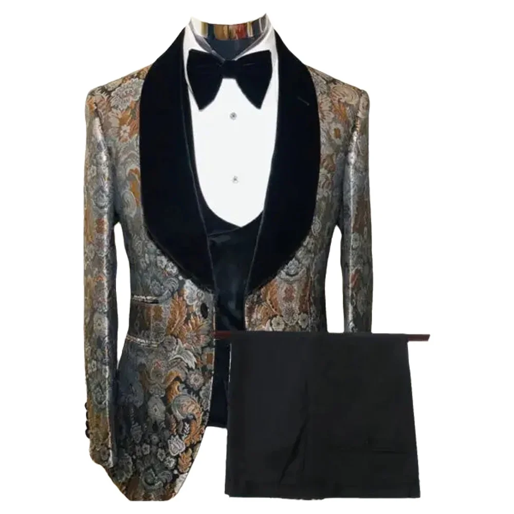 

Мужские свадебные костюмы итальянского дизайна, индивидуальный пошив, формальные жаккардовые смокинги, пиджаки, 3-х предметные костюмы для жениха, праздничные костюмы для мужчин.