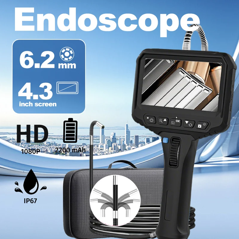 Câmera endoscópica industrial com rotação de 360 graus, tela de 4,3 polegadas, HD 1080P, boroscópio de inspeção à prova d'água para motor de carro e veículo
