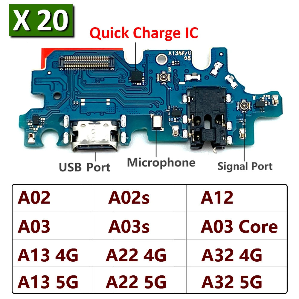 

20Pcs USB Charger Charging Board Dock Port Connector Flex Cable For Samsung A02 A02s A12 A03s A03 Core A13 A22 A32 A33 A53 4G 5G