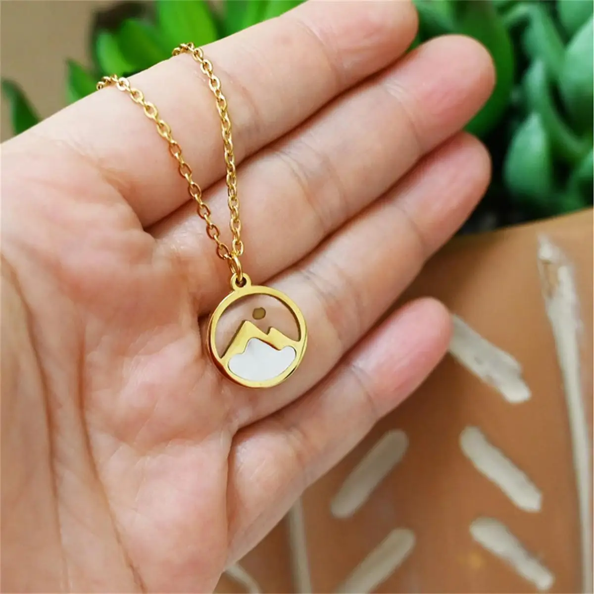 

Mountain Pendant Necklace with Gold Chain, Faith Jewelry for Women, Christian Gift