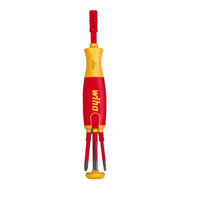 Wiha 38611 6-In-1 1000V Insulated Electrician Screwdriver with Bit Magazine LiftUp Screwdriver with 6 SlimBits 166 Grams