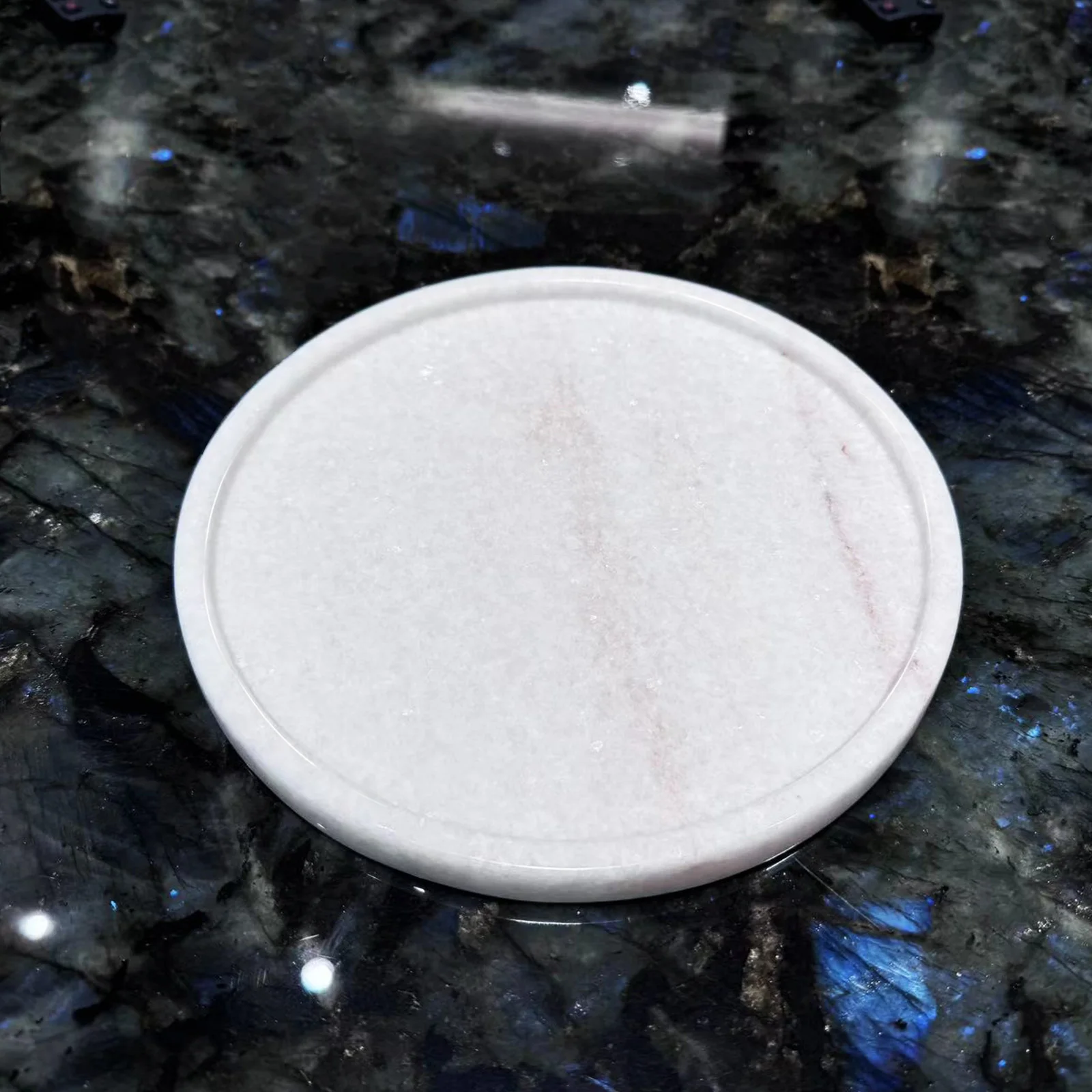 

Elegant Marble Tray Round Jewelry Dish and Key Holder, a Vanity Tray and Bathroom Organizer for Soap, Perfume, Candle