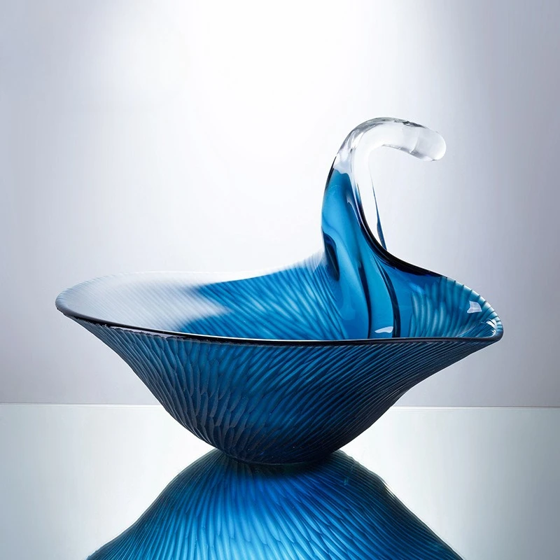 Diamond Star Blue Swan Fruit Plate Creative Candy Plate Wholesale Premium Soft Decoration Glass Ornament Large Fruit Plate